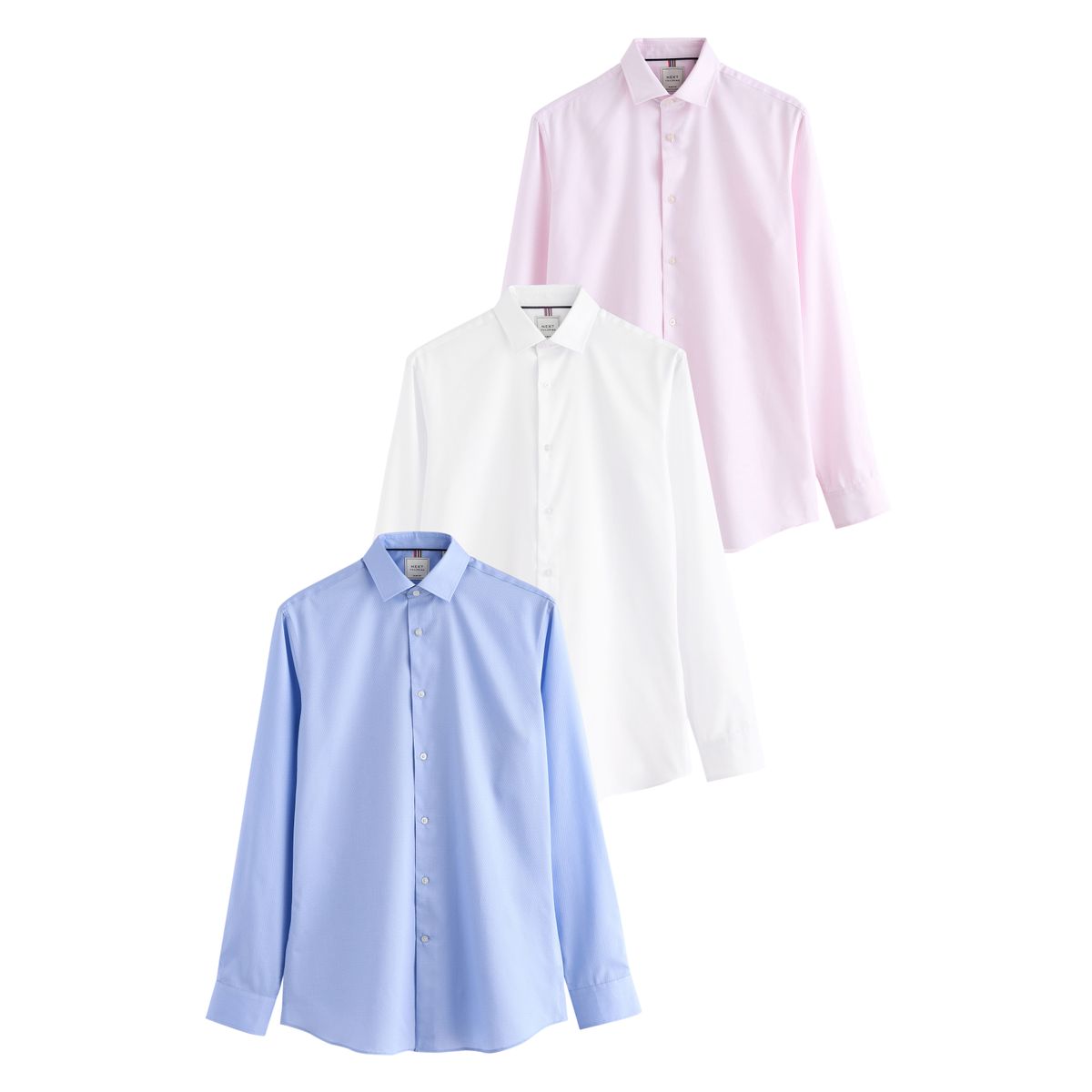 Chemise texturée slim à poignet, lot de 3 blanc/bleu, NEXT