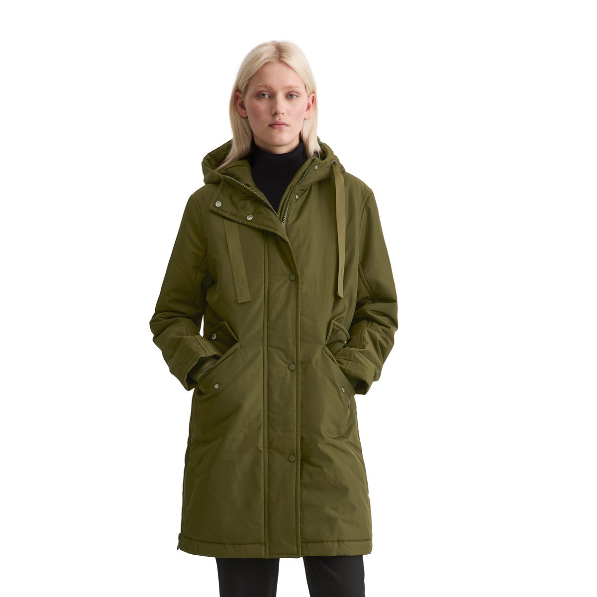 Veste parka matelassée fitted en sergé de polyester recyclé WR vert foncé, MARC O'POLO