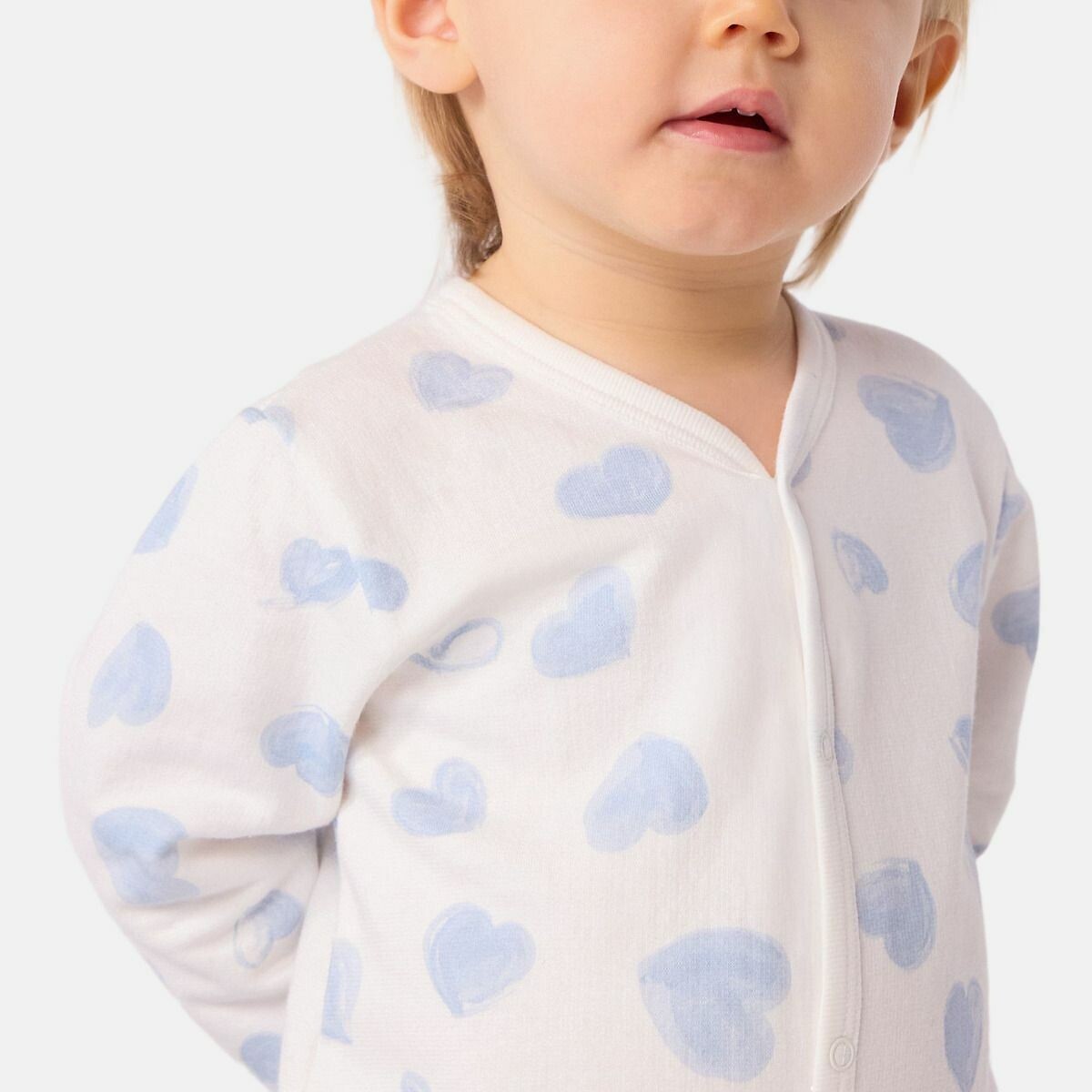 Baby's Pyjamas in Brushed Fleece with Hearts Print blue print, PETIT BATEAU