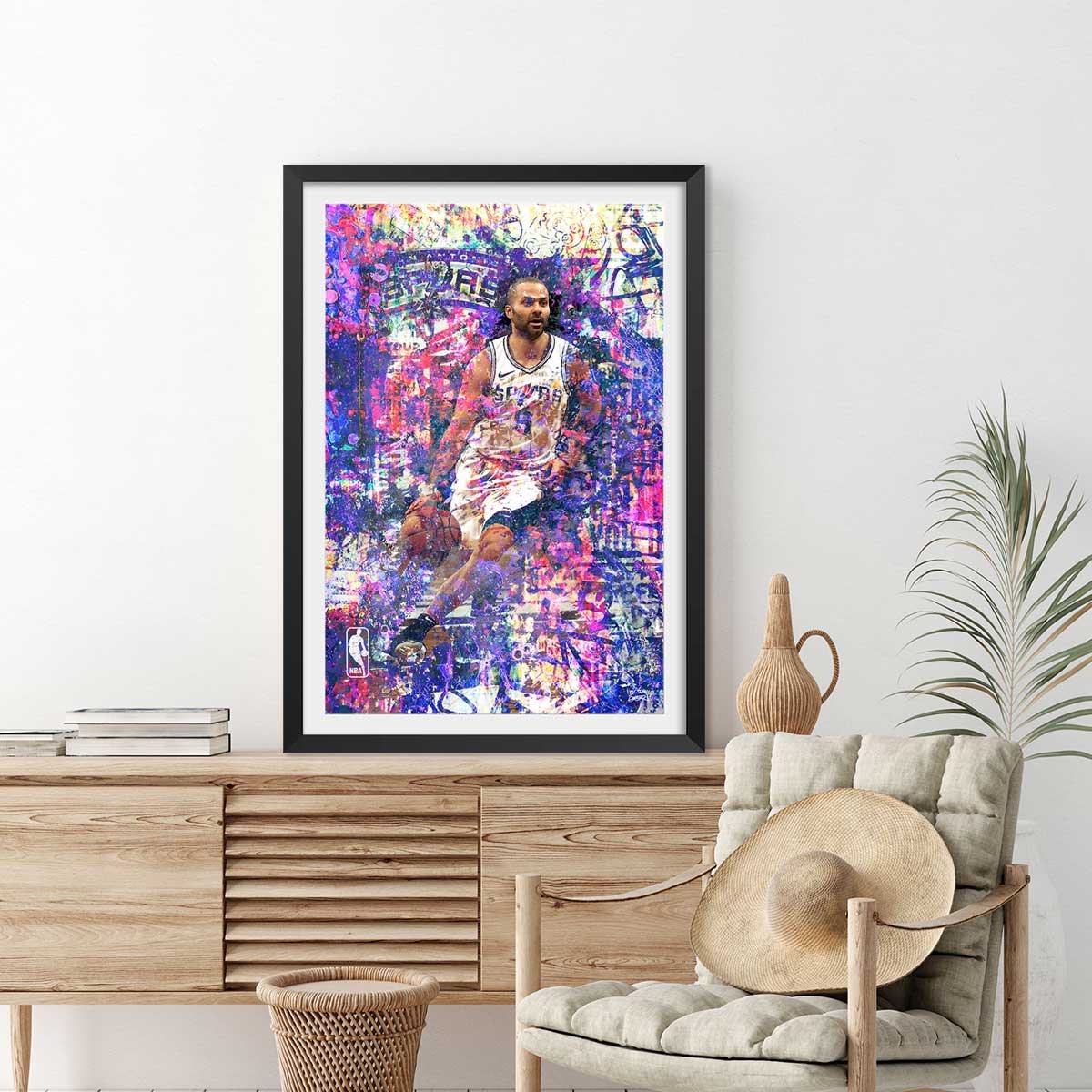 Affiche tony parker 09 affiche + cadre en bois - noir, HEXOA