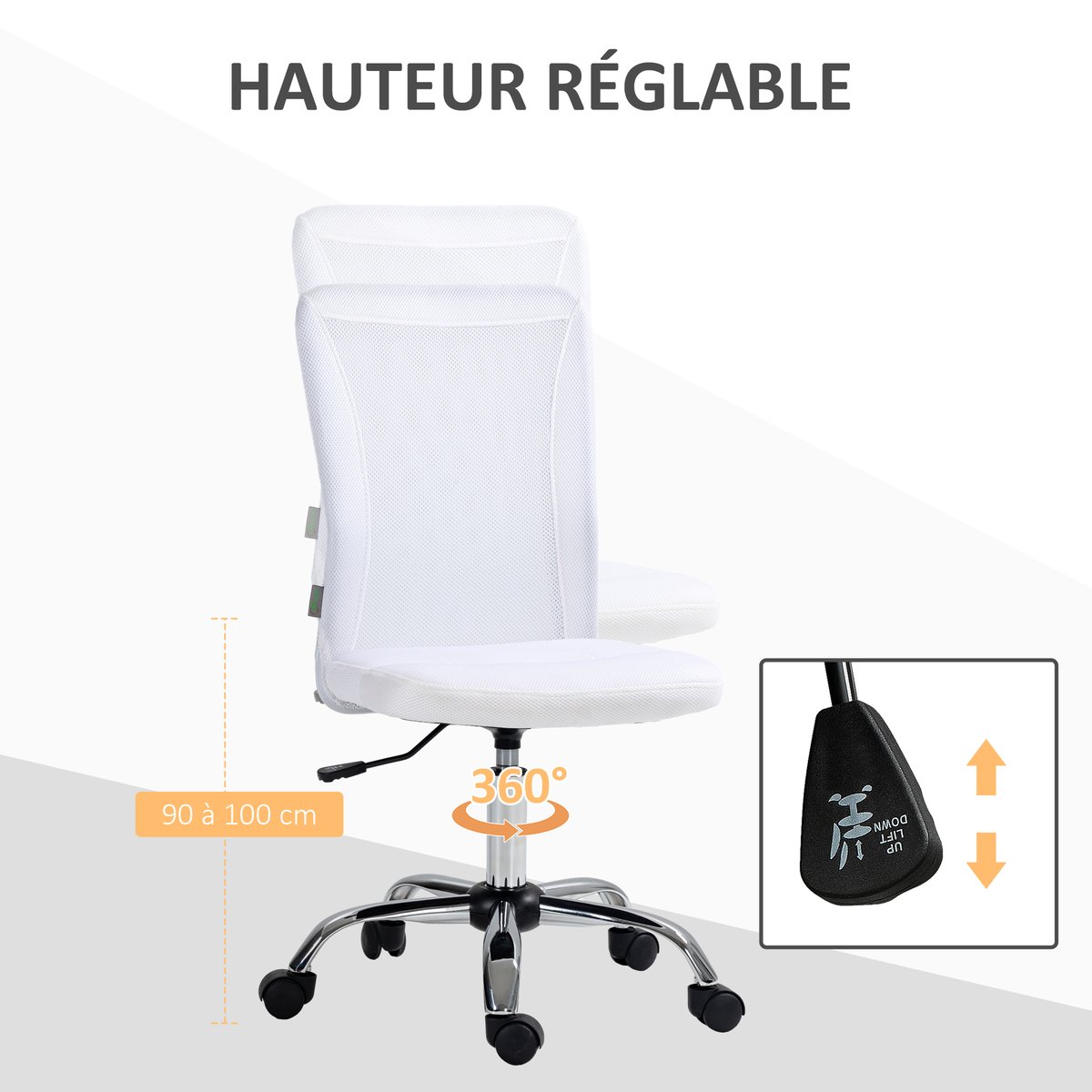 Chaise de bureau Polyester Blanc blanc, HOMCOM