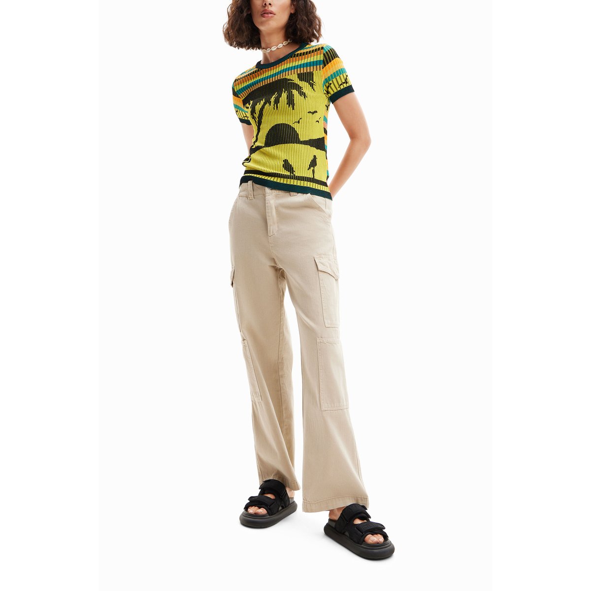 Knit landscape T-shirt jaune, DESIGUAL