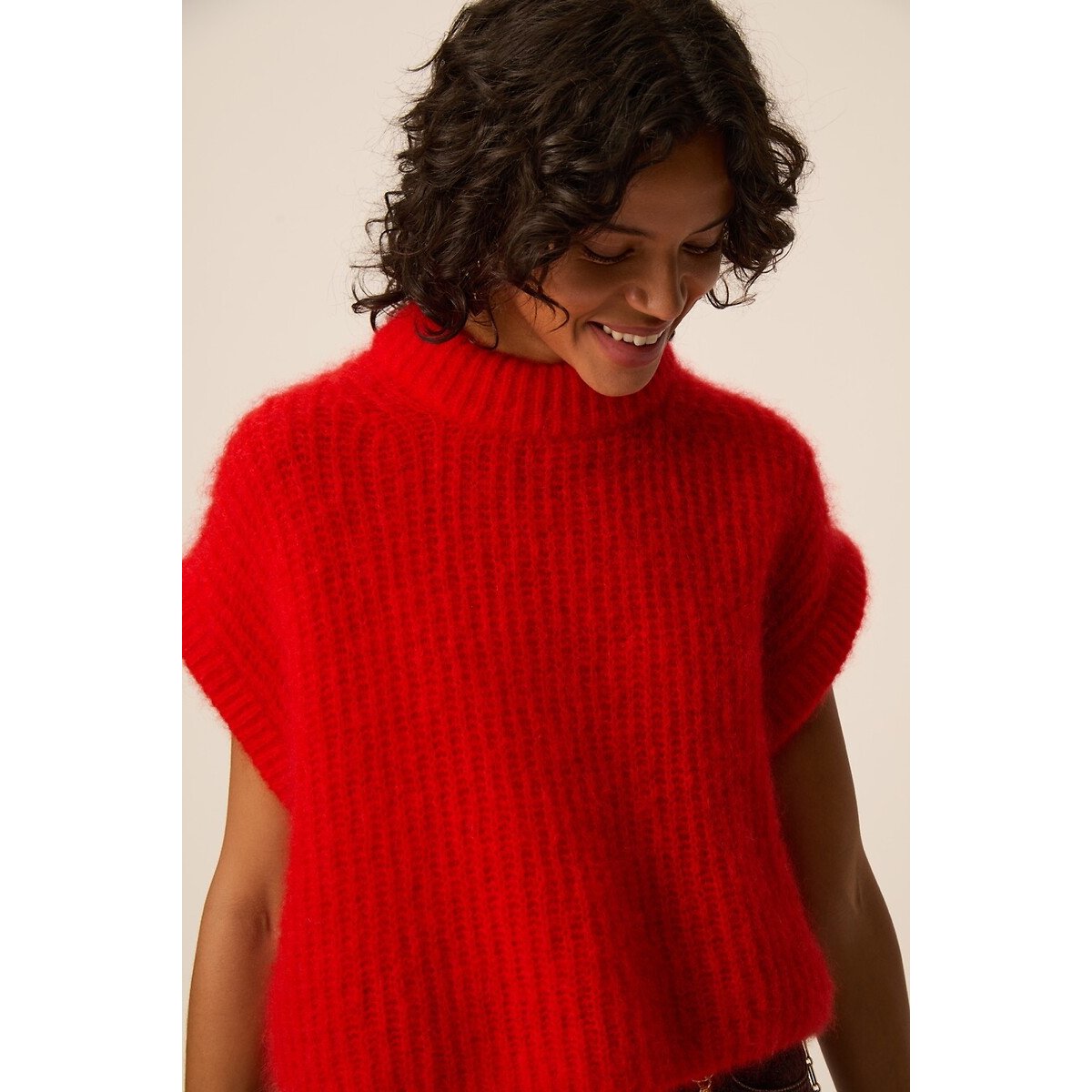 Pull col rond manches courtes, ALIZE rouge, DES PETITS HAUTS