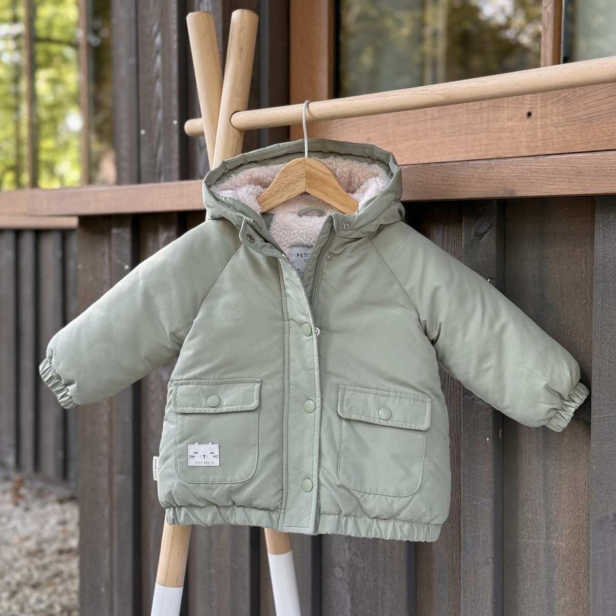 Manteau enfant imperméable doublé sherpa Lison vert, PETIT BEGUIN