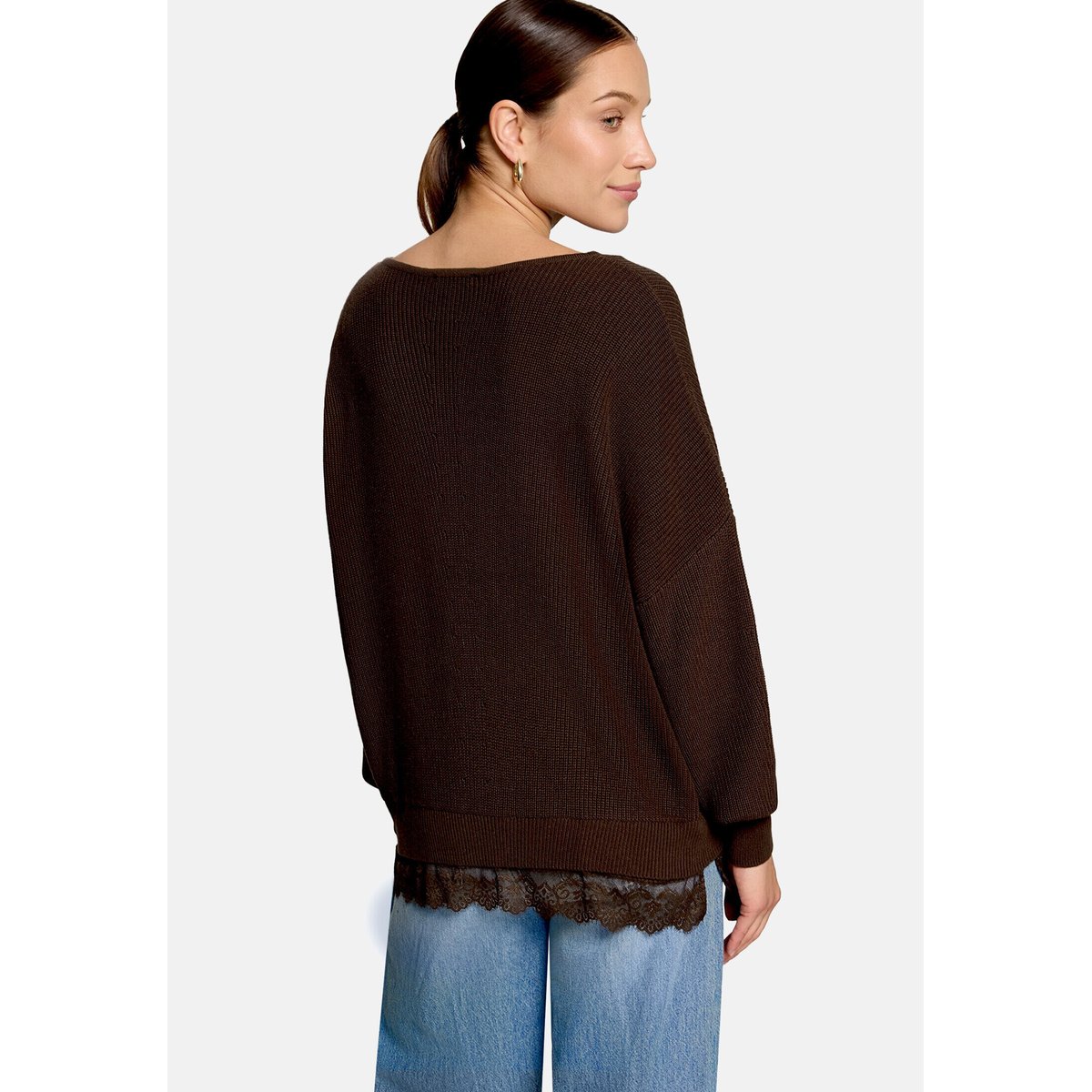 Pull-over en maille à bordure en dentelle chocolate plum, ZERO