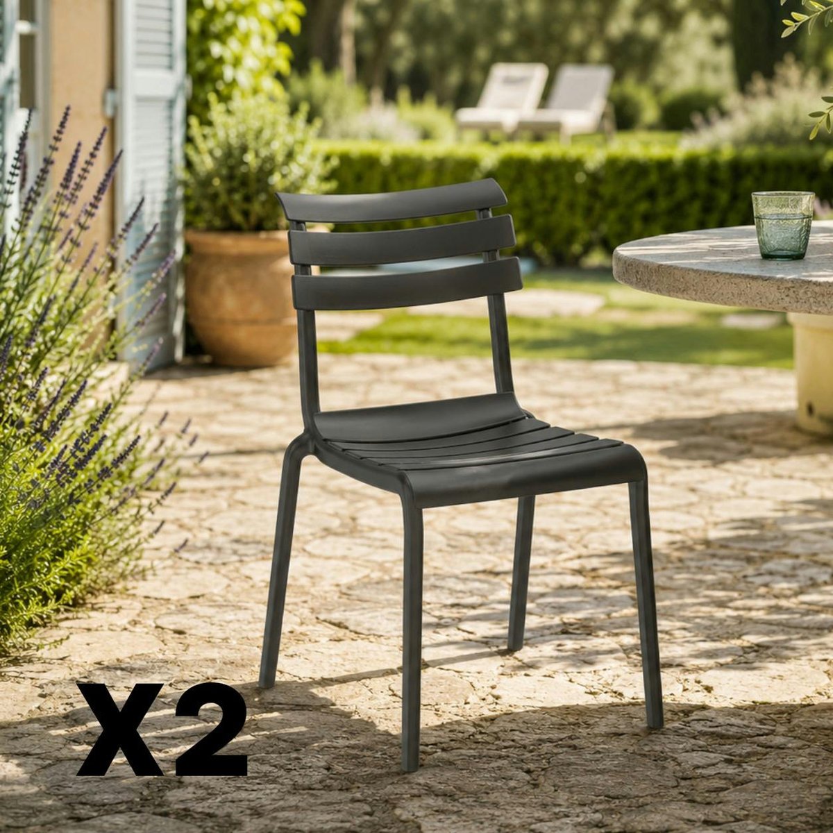 Chaise de jardin en plastique (lot de 2) LUGANO gris, PIER IMPORT