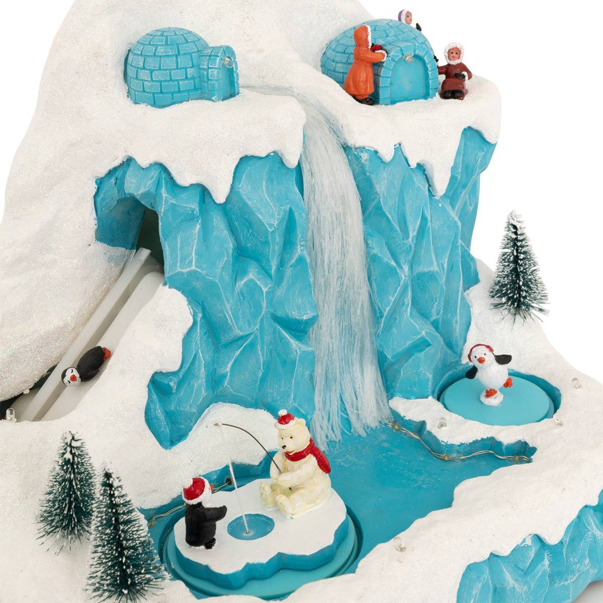 Village lumineux ours et pingouin 23 LED musical avec mouvement multicolore, ATMOSPHERA