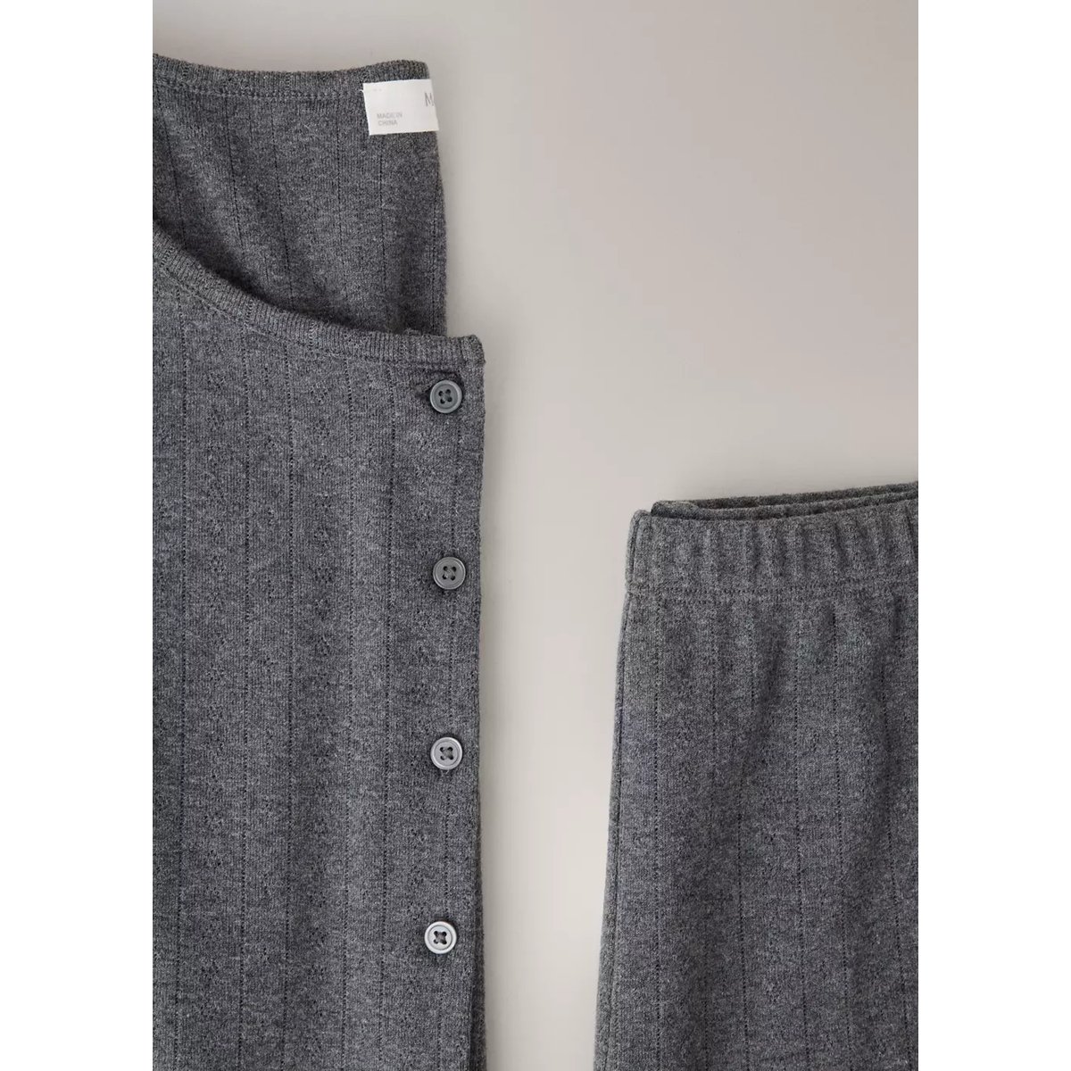 Pantalon de pyjama en coton ajouré gris, MANGO