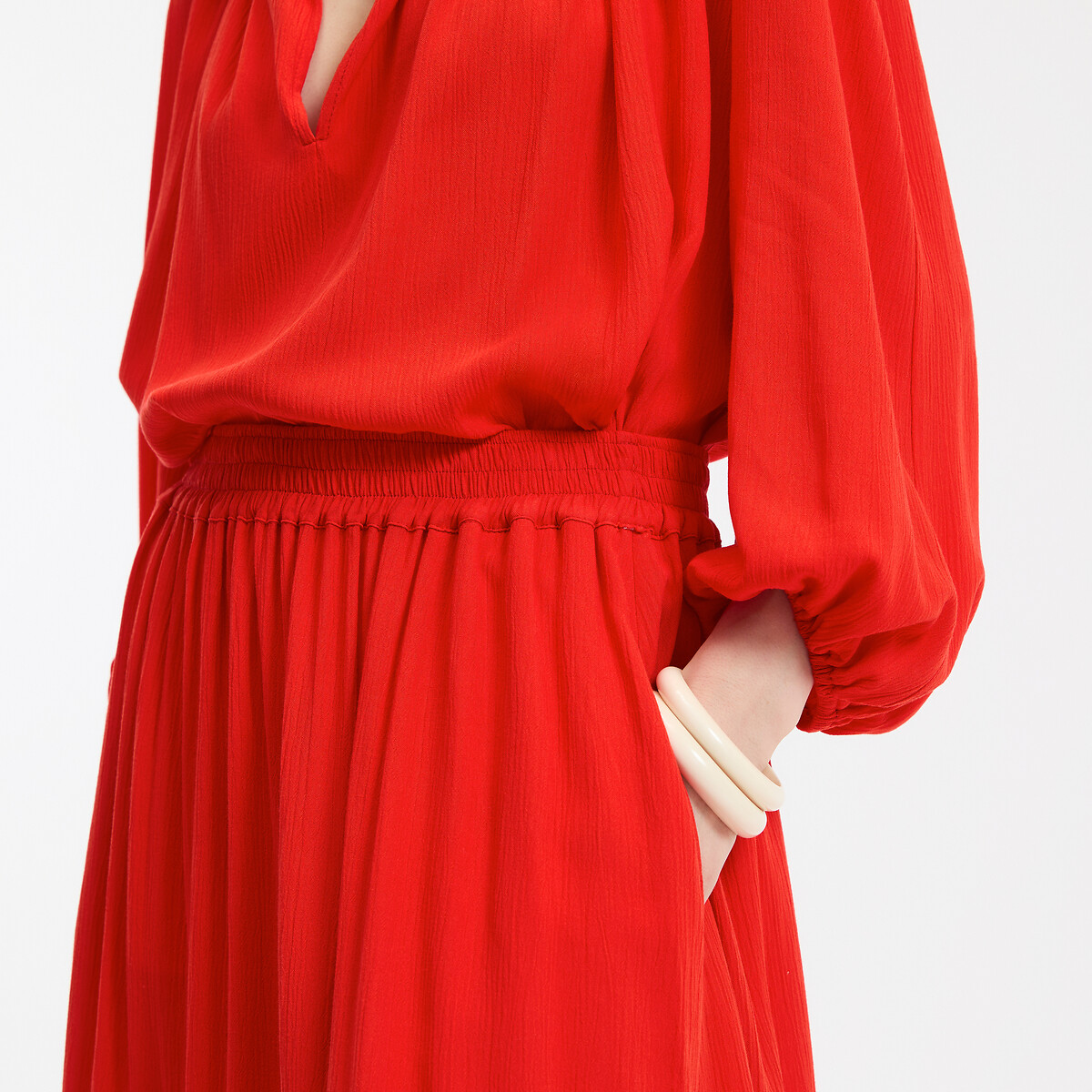 Crepon Full Maxi Skirt red, LA REDOUTE COLLECTIONS