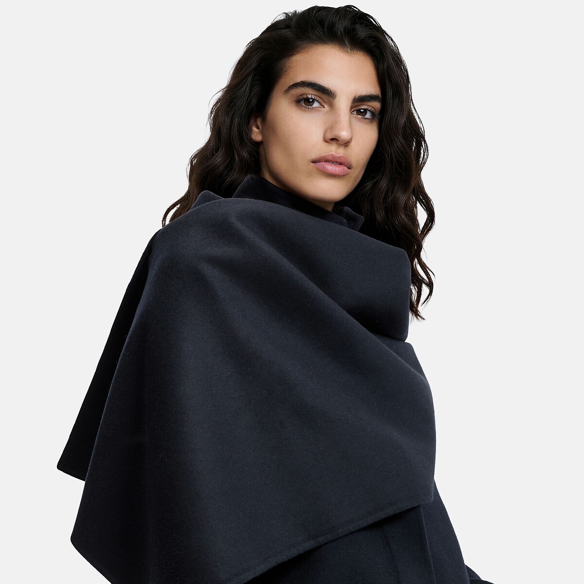 Manteau en laine mélangée, avec écharpe amovible bleu marine, LA REDOUTE COLLECTIONS