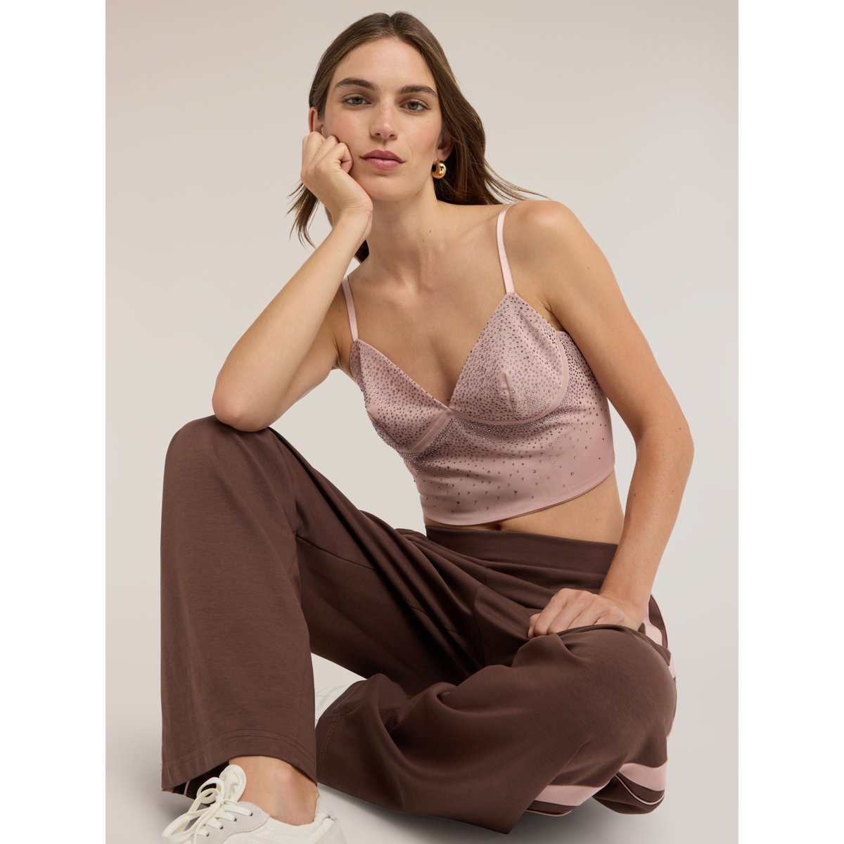 Top court avec micro-strass rosa cipria, MOTIVI