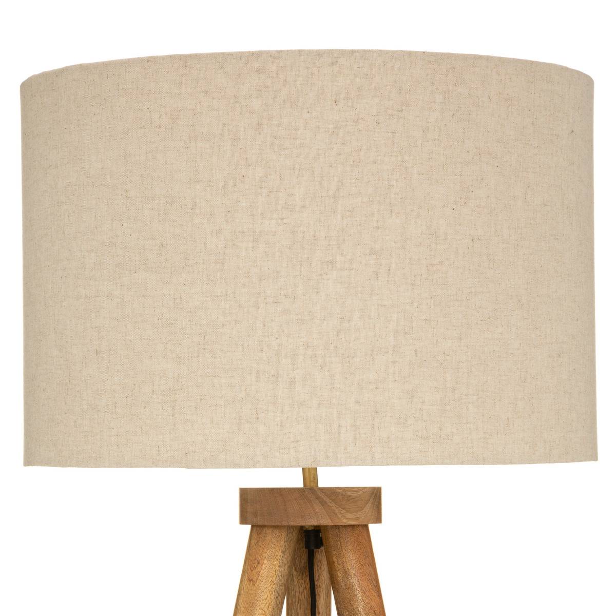 Lampadaire trépied en bois de manguier abat-jour coton OLGA mordoré, ATMOSPHERA