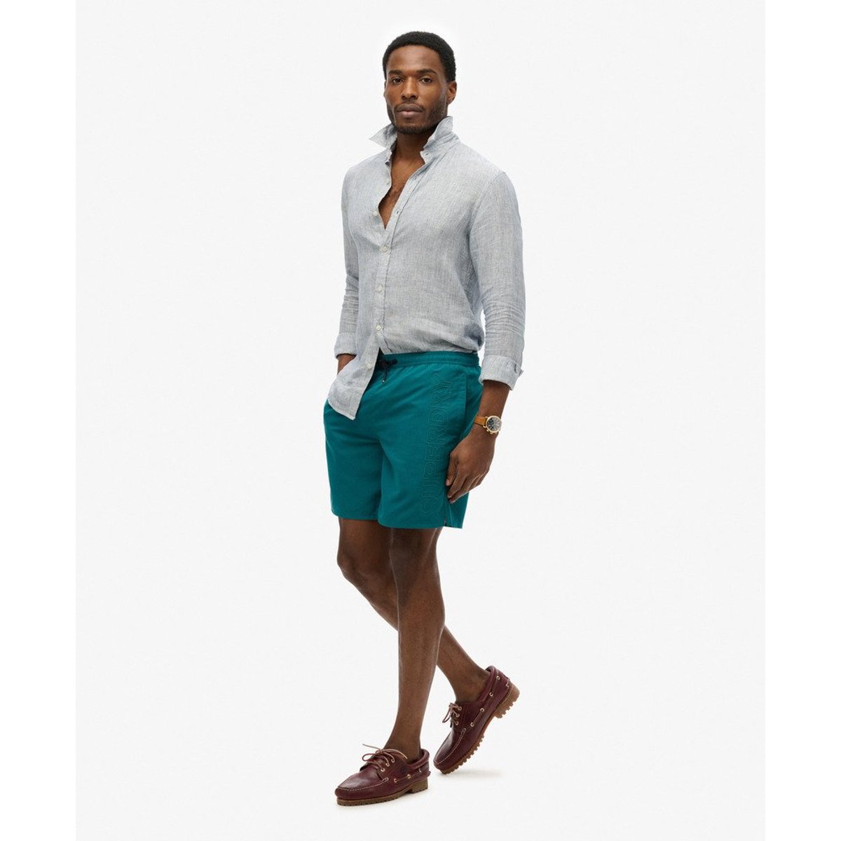 Short de bain haut de gamme brodé longueur 43 cm vert forêt, SUPERDRY