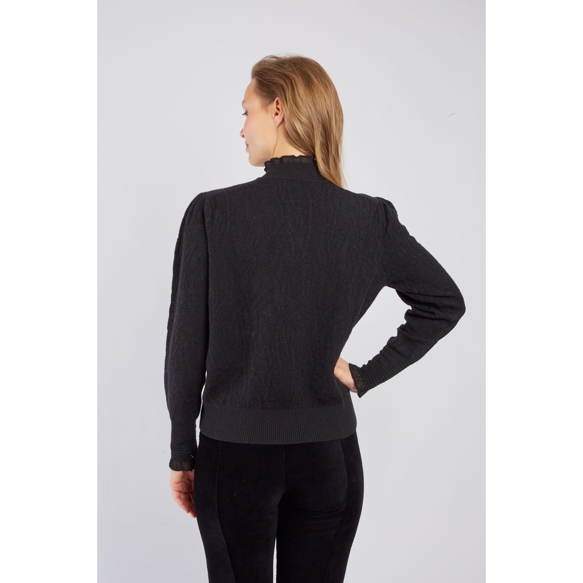 Pull uni col montant ADELINE noir, DERHY