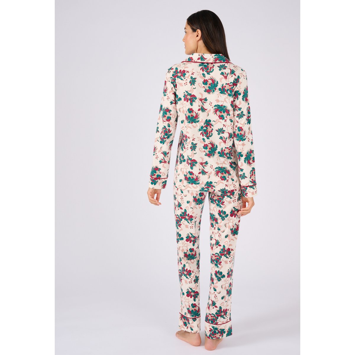 Pyjama boutonné Thermolactyl marron beige fleuri, DAMART