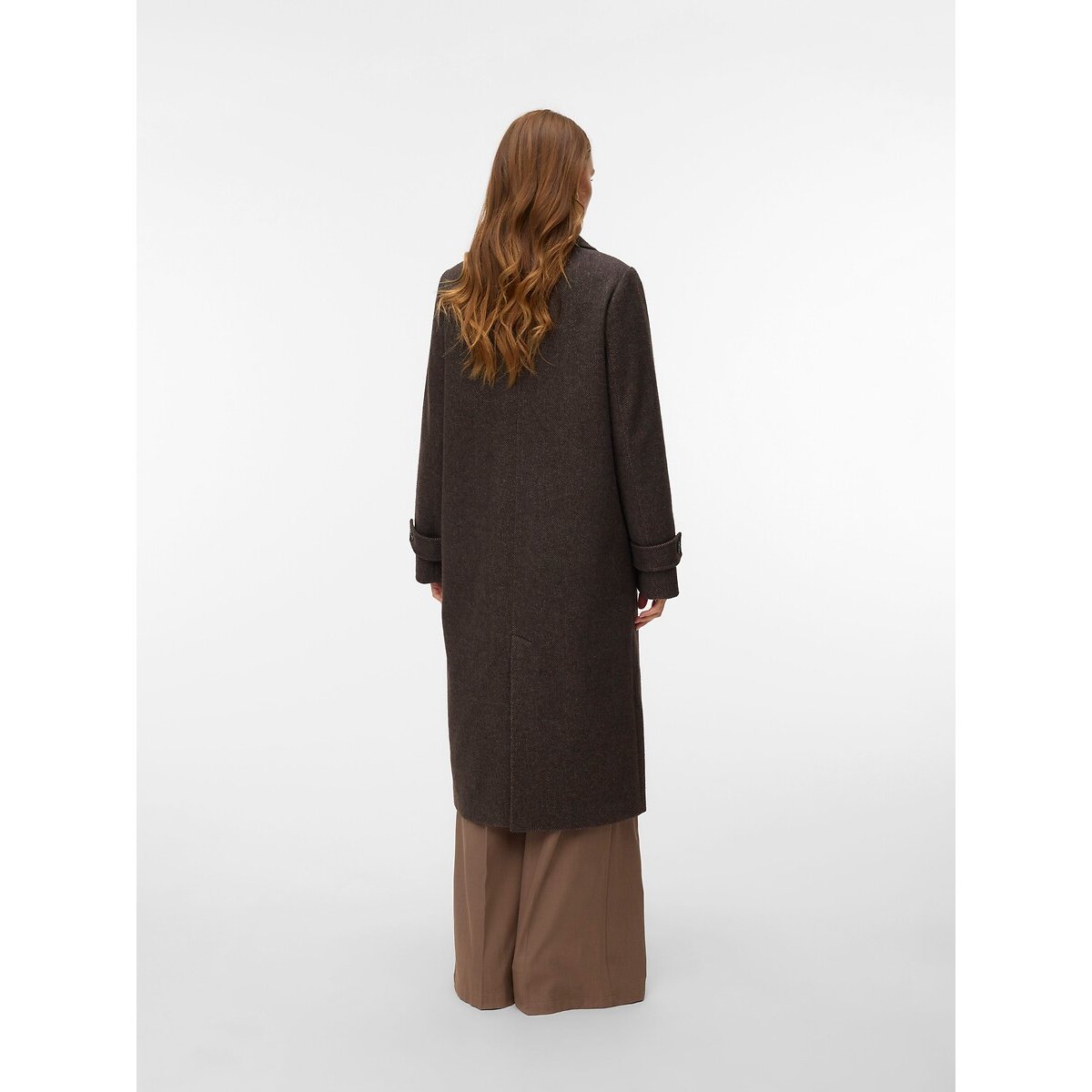 Manteau long col tailleur marron chocolat, VERO MODA