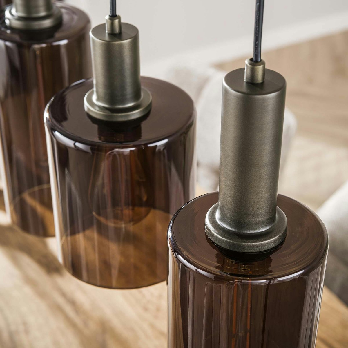 Suspension vintage en verre – 6 abat–jour bruns NOVA marron, PIER IMPORT