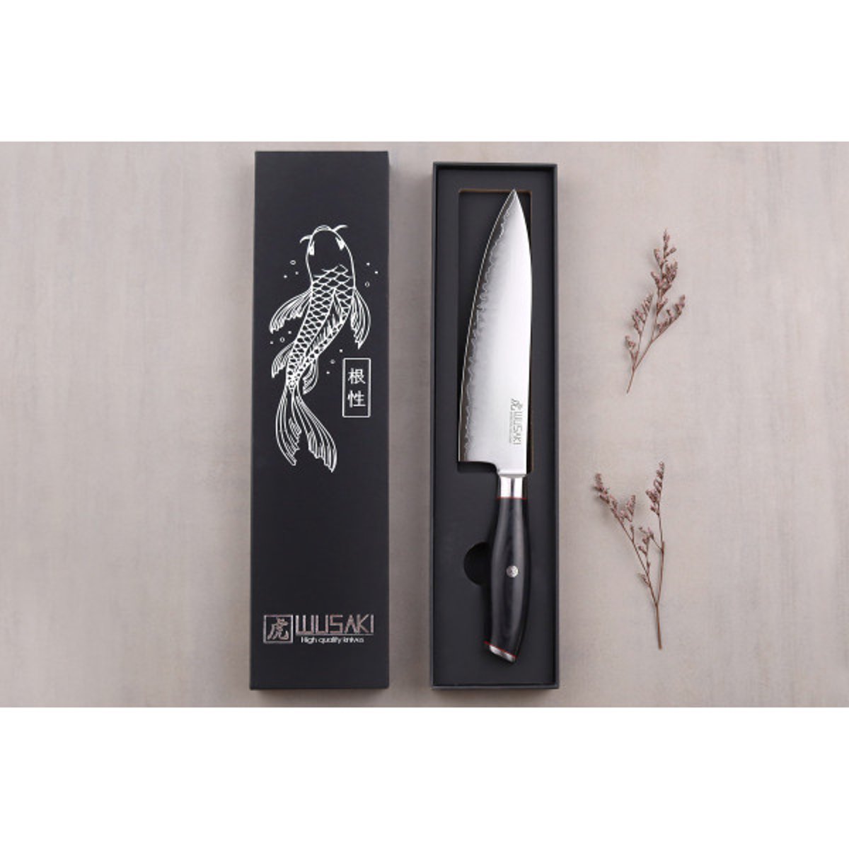 Couteau modèle chef Fujiko Black 20cm manche en pakka v002228, WUSAKI