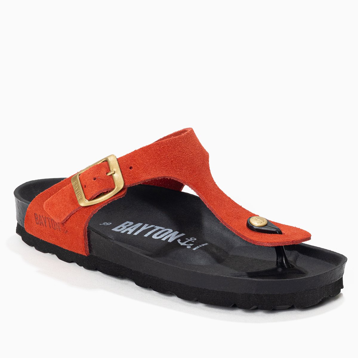 Tongs en cuir suédé MERCURE orange, BAYTON