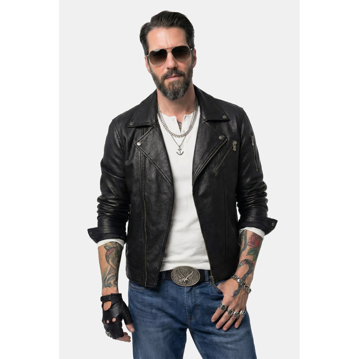Veste de moto Perfecto en cuir noir, JP1880
