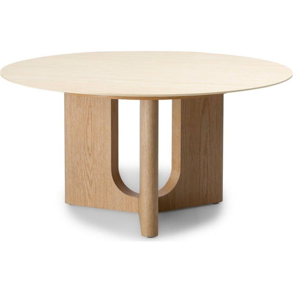 Table basse ronde KLIMANTO effet travertin beige travertin et chêne, RECOLLECTION