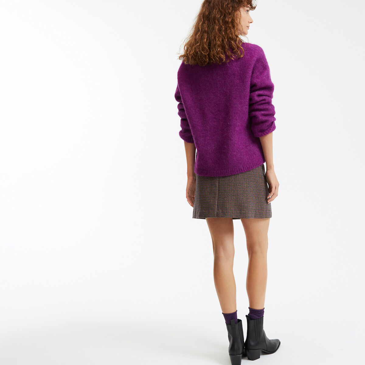 Houndstooth Check Mini Skirt in Wool Mix houndstooth check, LA REDOUTE COLLECTIONS