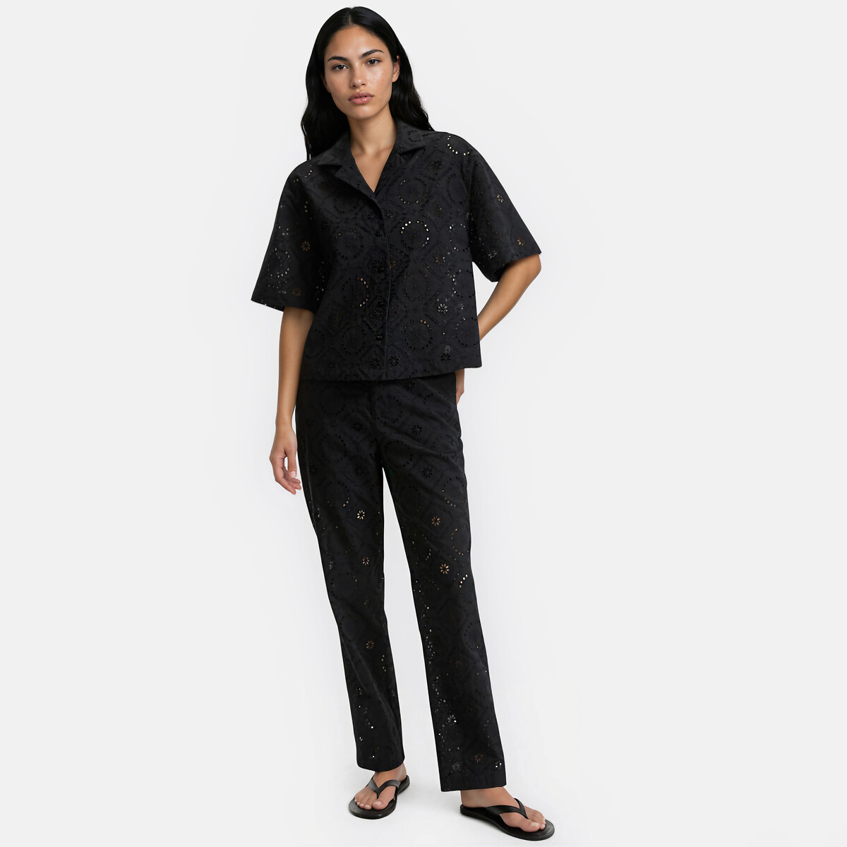 Blouse met korte mouwen zwart, LA REDOUTE COLLECTIONS