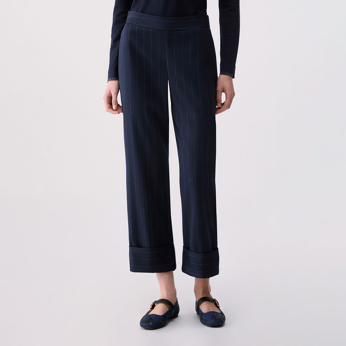 Pantalon cigarette à fines rayures bleu à rayures craie, LIU JO