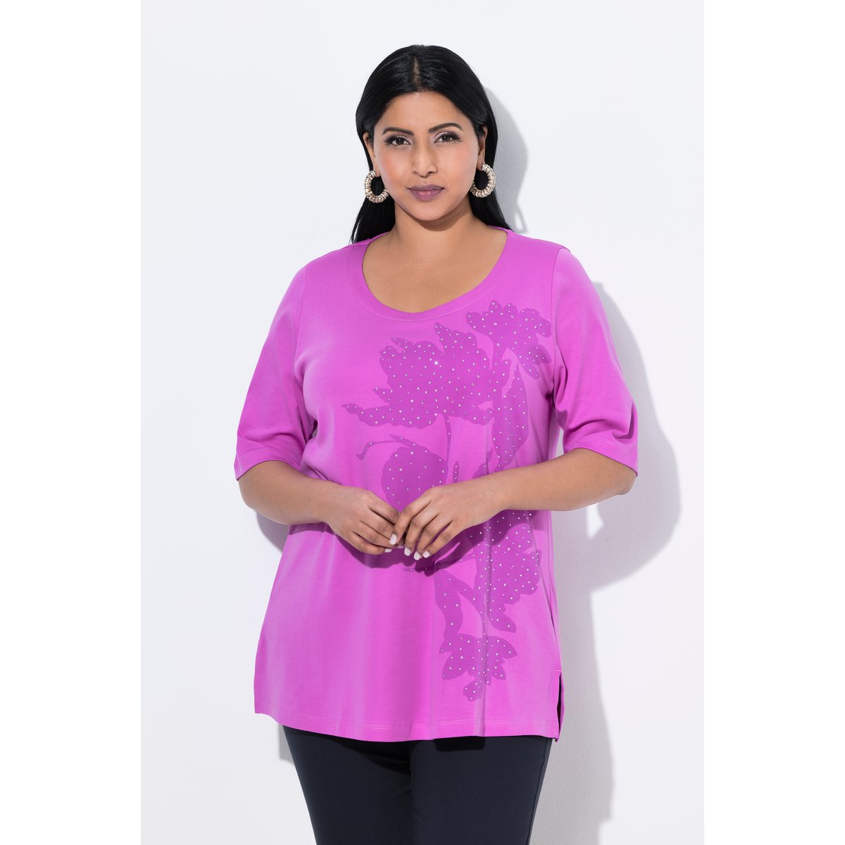 T-shirt en coton Pima fuchsia, ULLA POPKEN