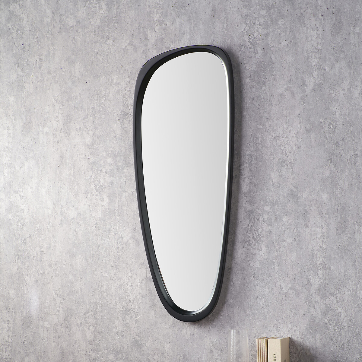33x90cm Black Wood Veneer Teardrop Shaped Wall Mirror black, ÉDITÉ