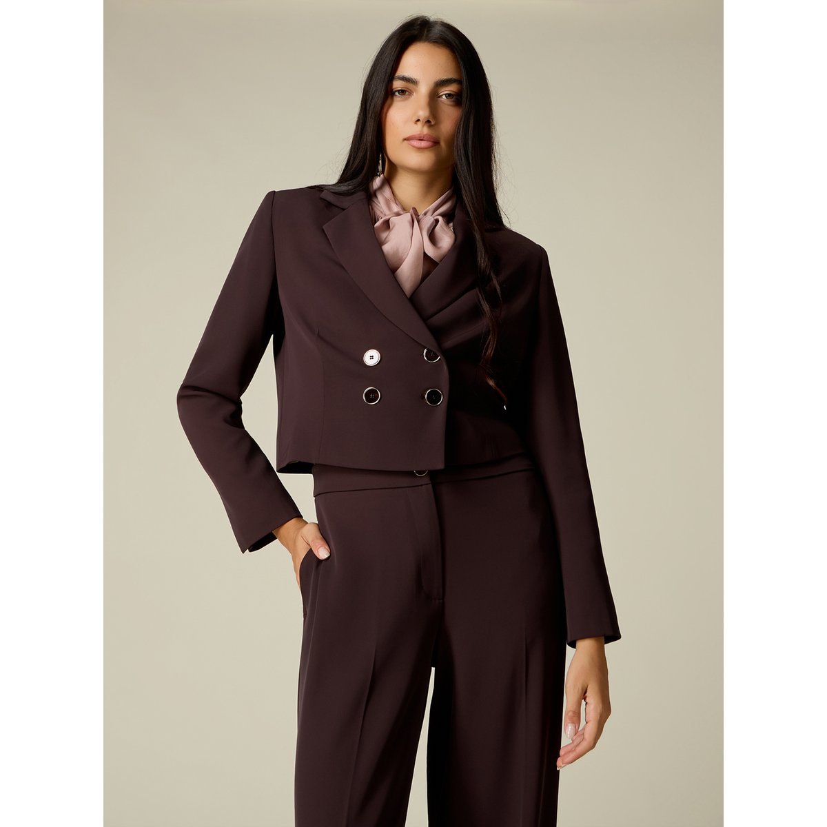 Blazer court croisé marron, OLTRE