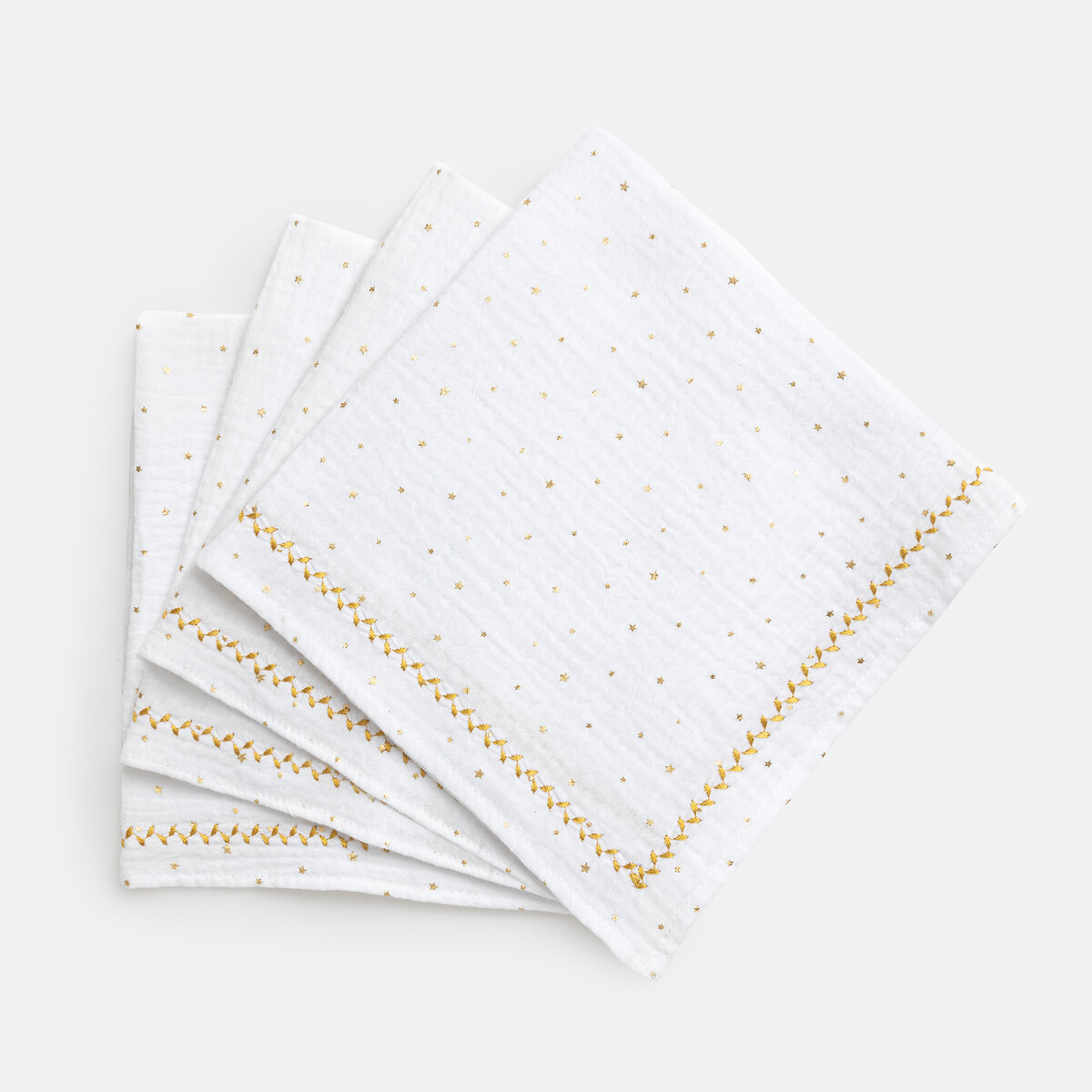 4er-Pack Servietten Kumla Étoiles, bestickt weiss/goldfarben, LA REDOUTE INTERIEURS