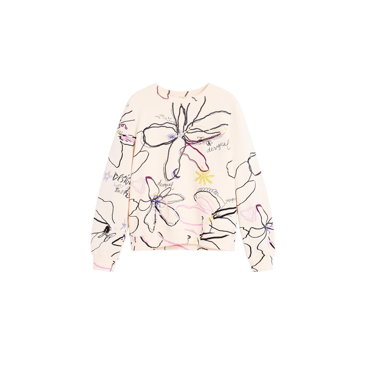 Sweat-shirt à imprimé floral blanc, DESIGUAL