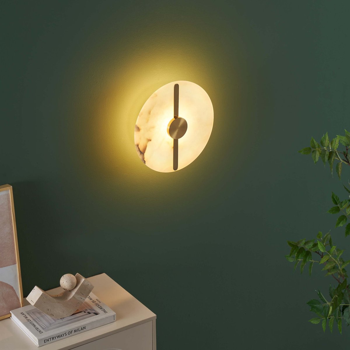 Applique LED disque en albâtre - LUNÉA laiton et blanc, KOSILUM