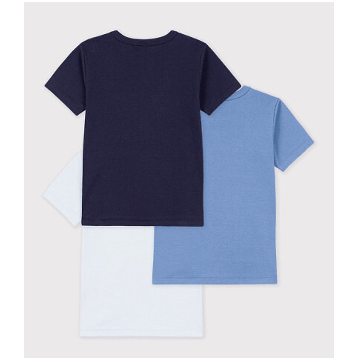 Lot de 3 T-shirts à manches courtes bleu marine + bleu + bleu ciel, PETIT BATEAU