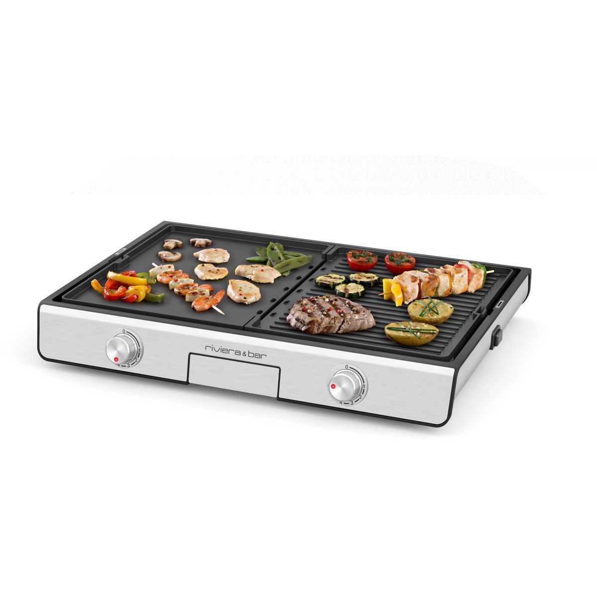 Plancha électrique QPL530 réversible à poser, 45.5x28.5 cm inox, RIVIERA & BAR