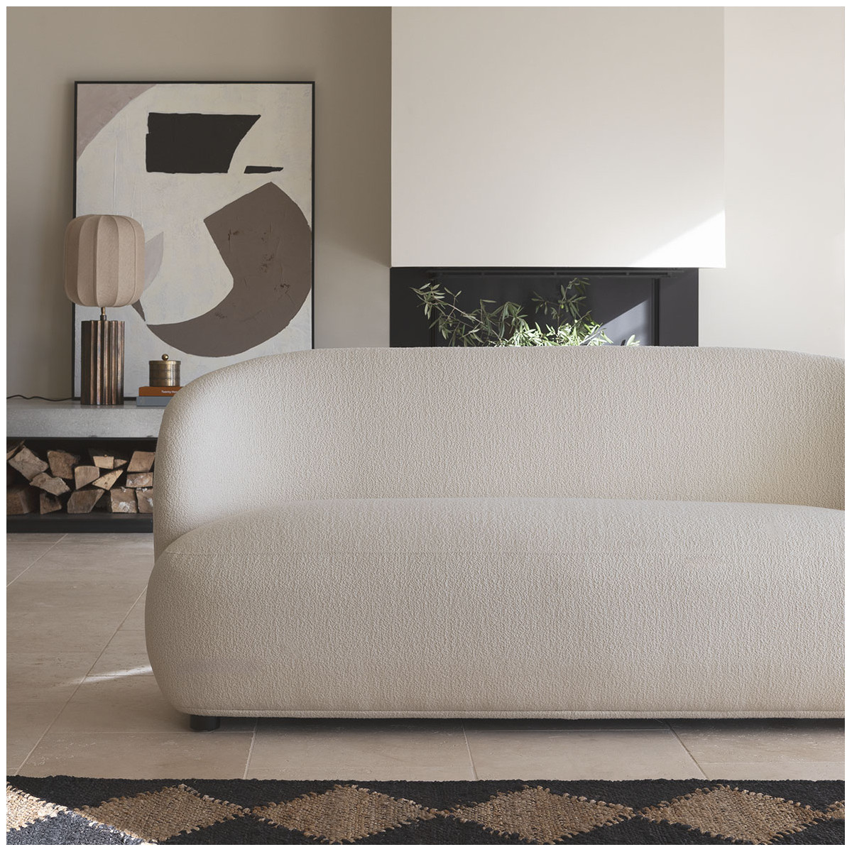 Canapé tissu bouclette 170x80x72 crème, BLANC D’IVOIRE