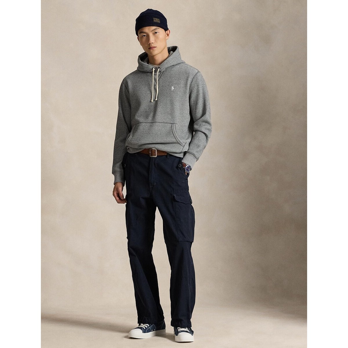 Sweat à capuche gaufré gris foncé, POLO RALPH LAUREN