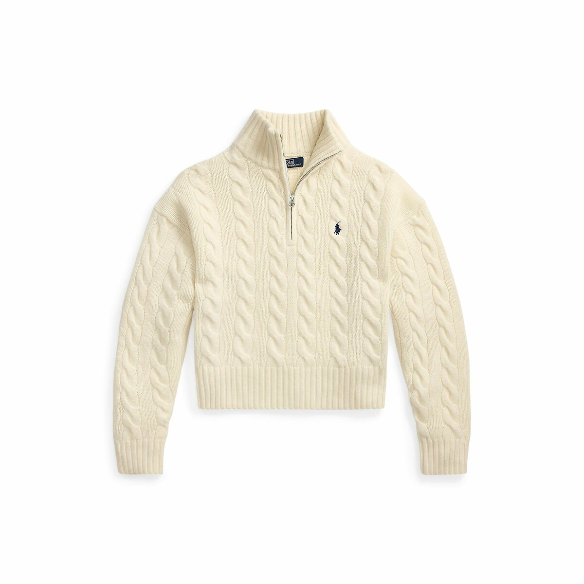Zip-up jumber in wool and cashmere cable knit cream, POLO RALPH LAUREN