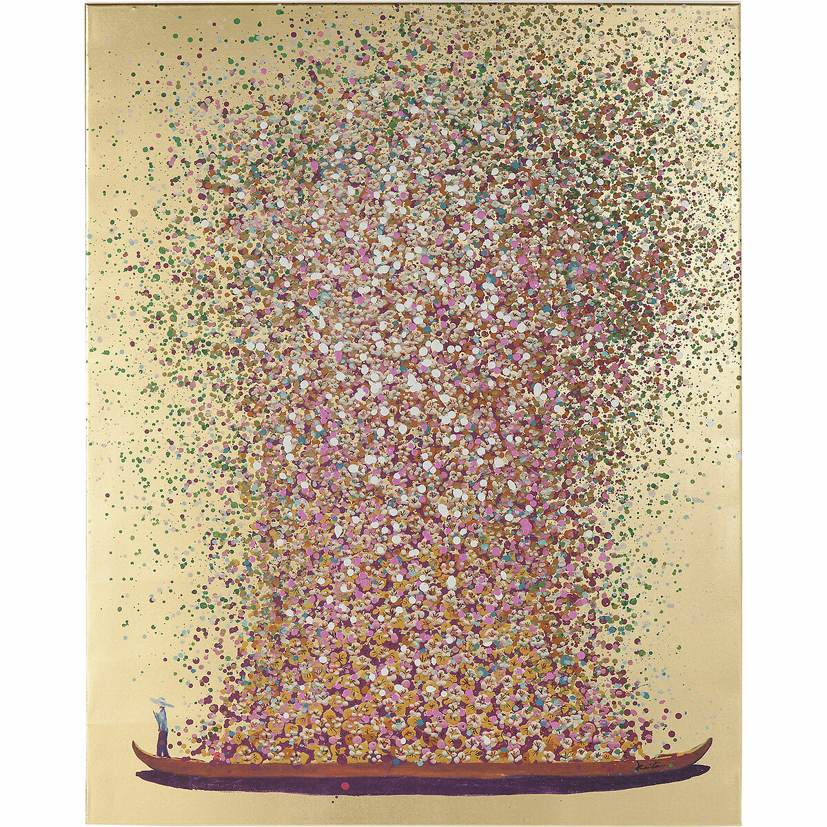 Quadro ritoccato olio Flower Boat oro-rosa 120x160 color oro, KARE DESIGN