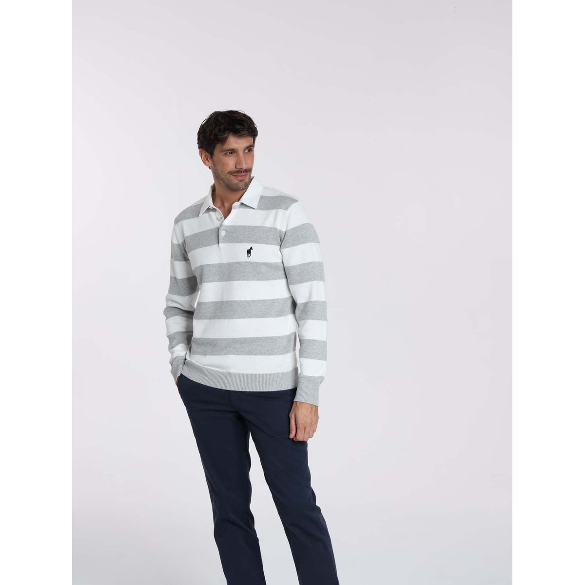 Pulls col polo en coton RACING gris chine/blanc, GENTLEMAN FARMER