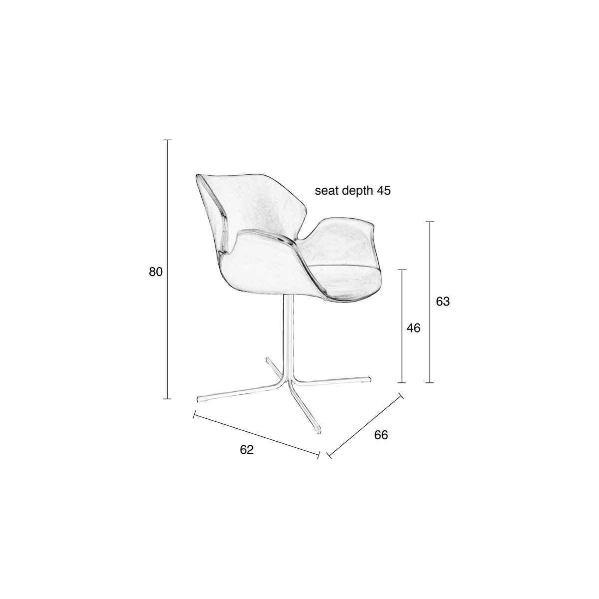 Fauteuil design (lot de 2), industriel, NIKKI noir, ZUIVER