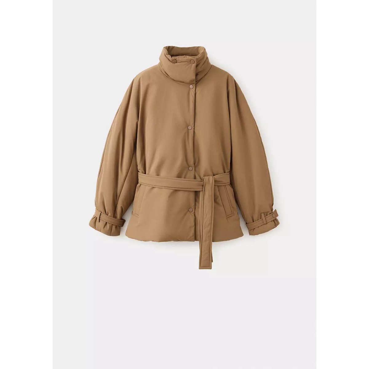 Anorak matelassé avec ceinture marron moyen, MANGO