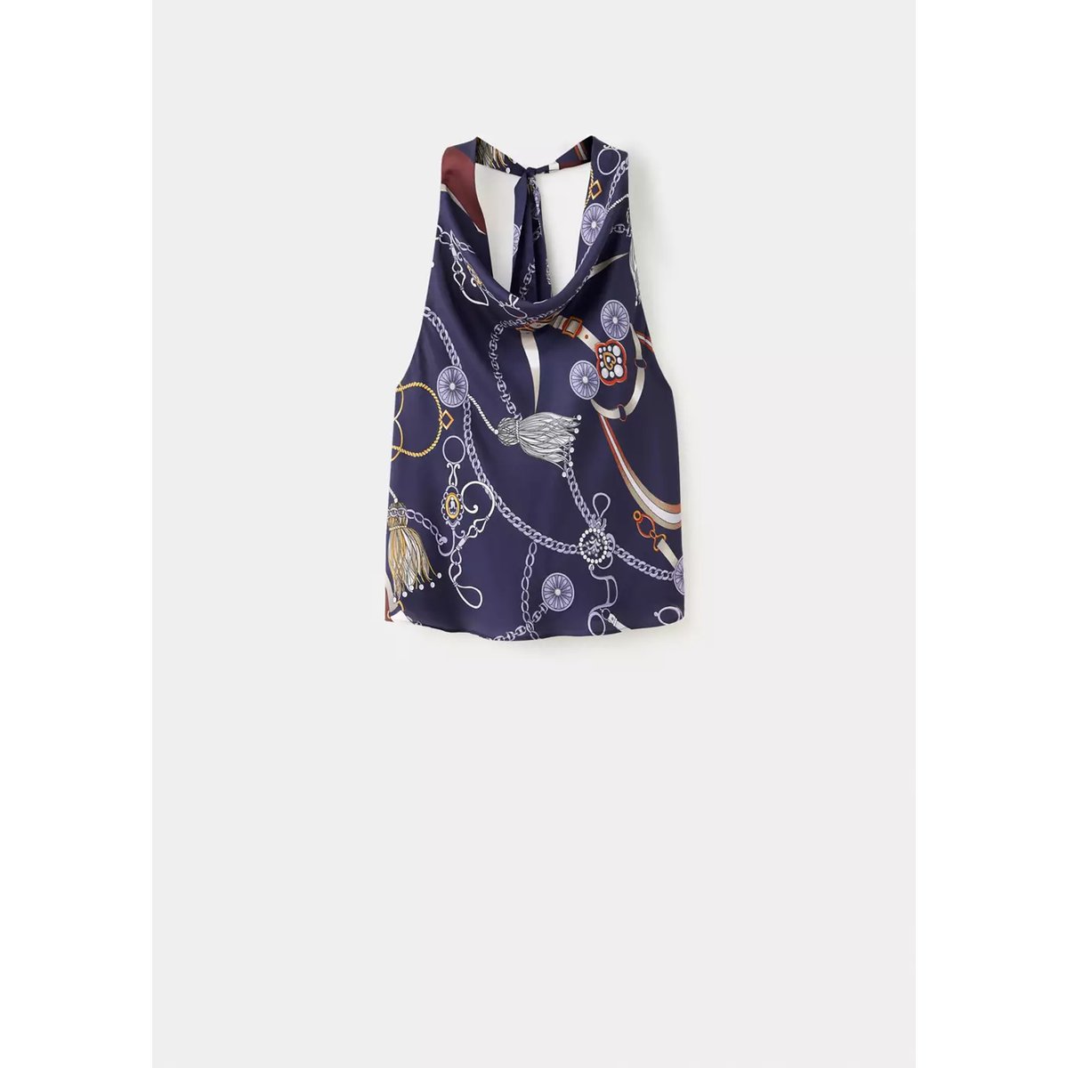 Top halter imprimé bleu marine, MANGO