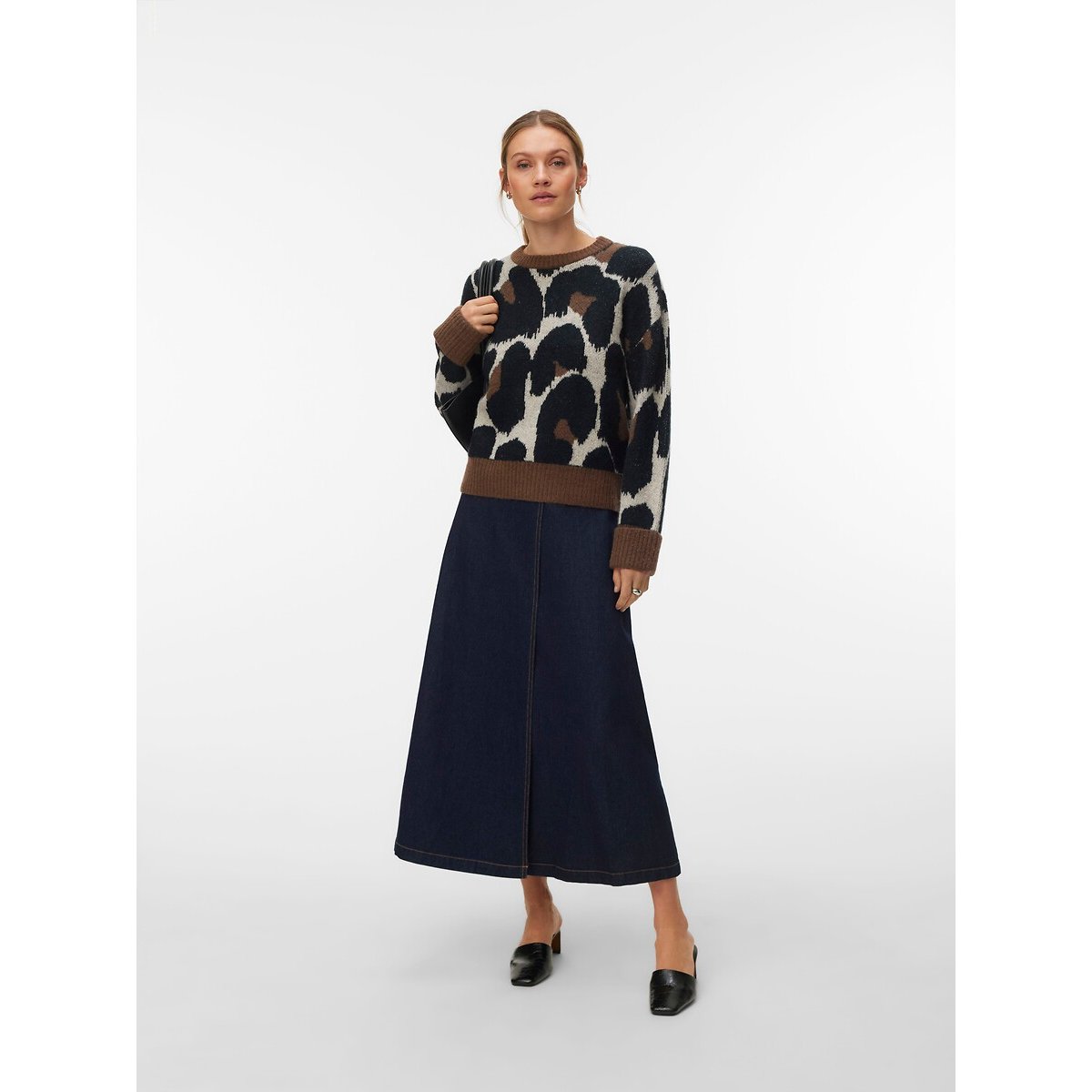 Pull stampato a maniche lunghe fantasia marrone, VERO MODA