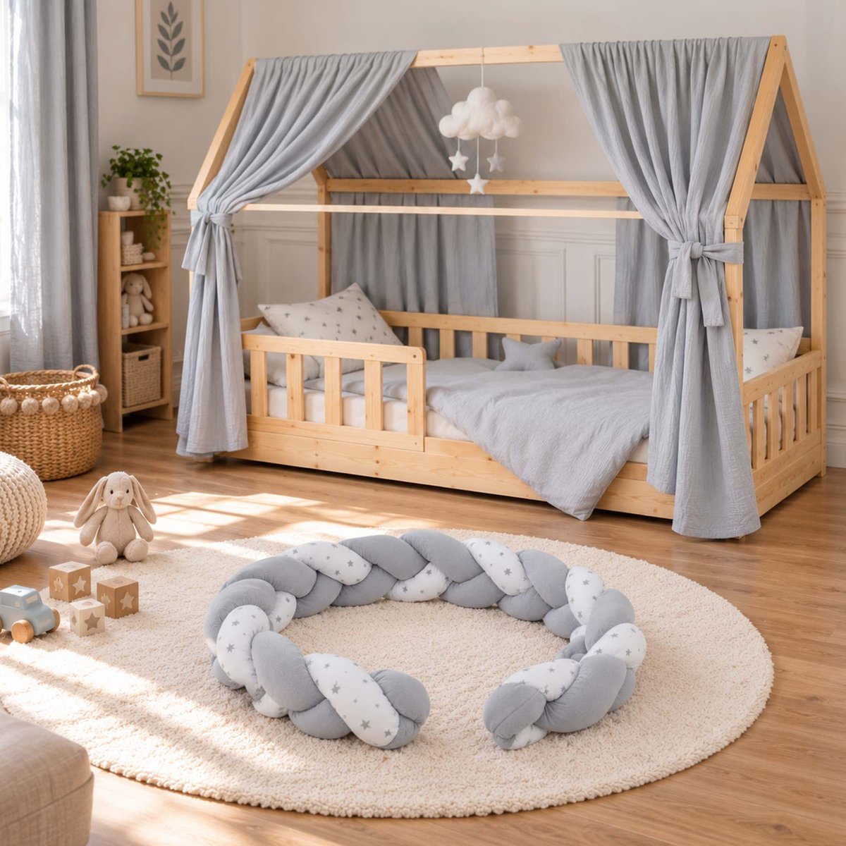Tresse de lit universelle, tour de lit STELLA gris, SEVIRA KIDS