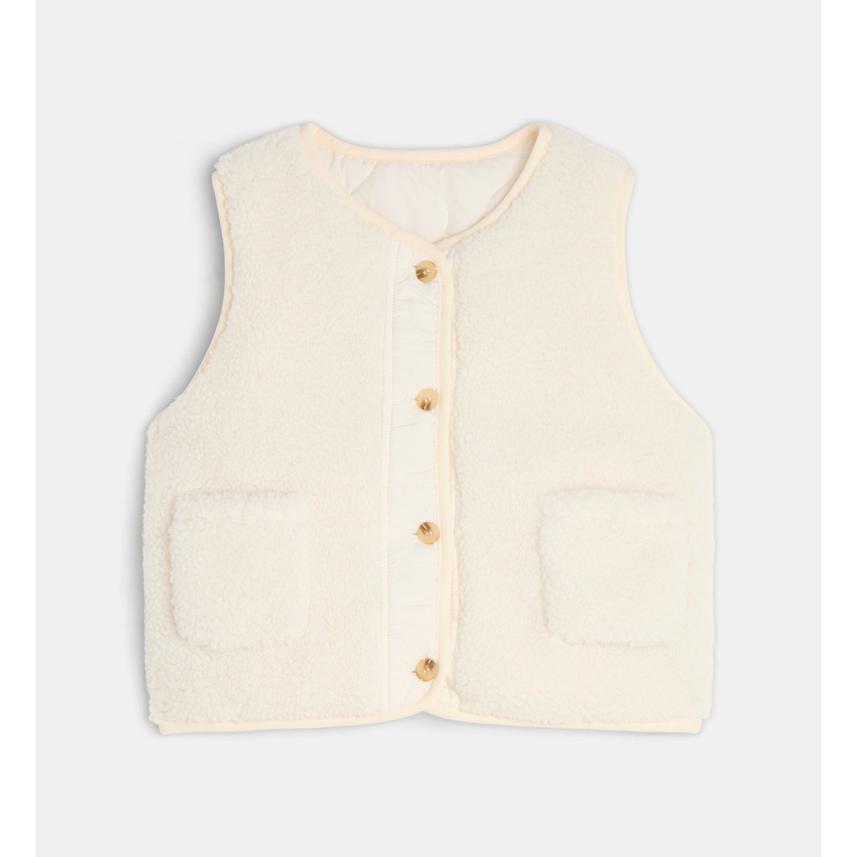Veste sans manches toudou réversible façon sherpa écru et beige, CADET ROUSSELLE