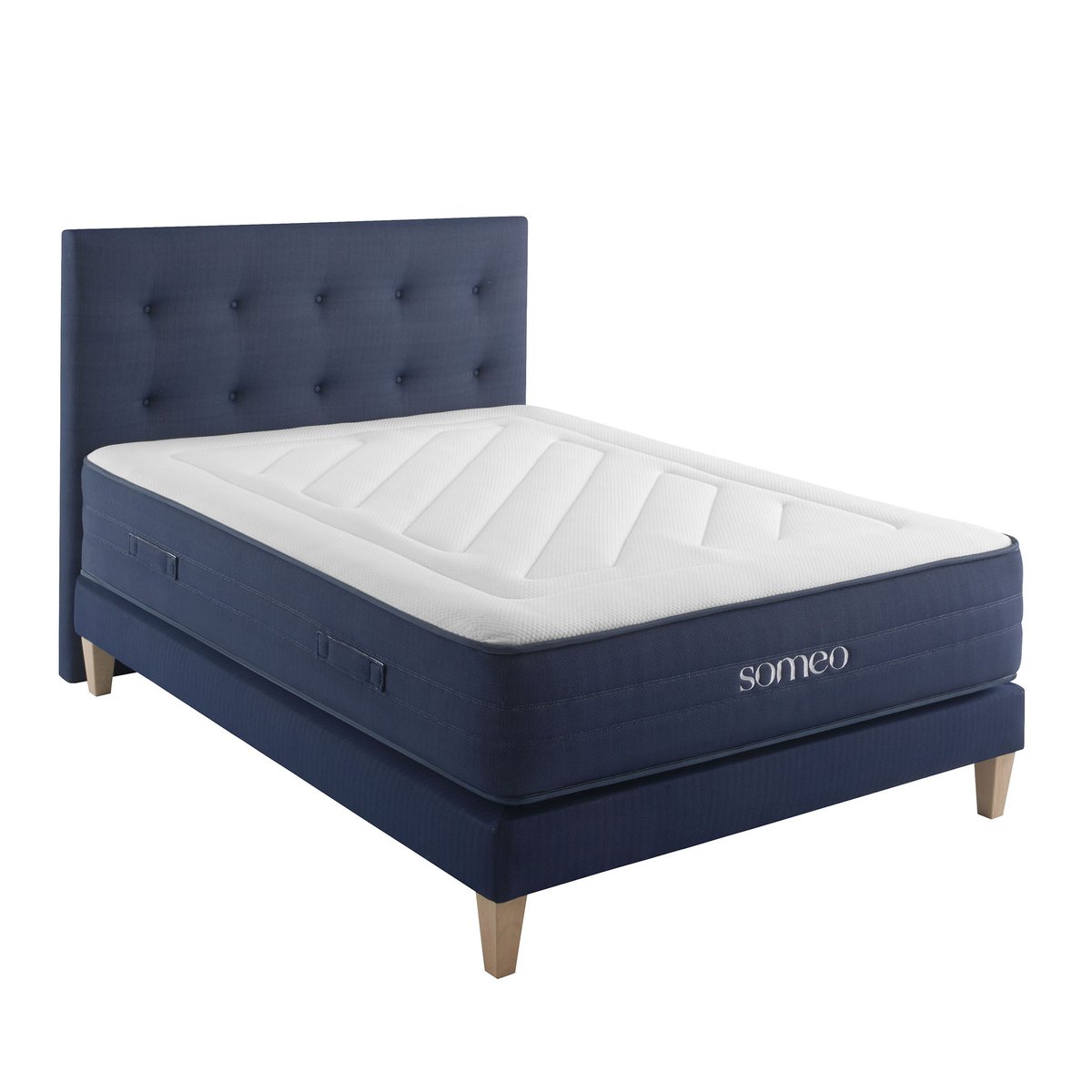 Ensemble matelas ressorts, latex et mémoire de forme, sommier, pieds et tête de lit Rêve 700 blanc, SOMEO