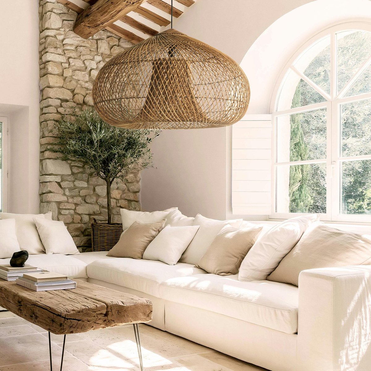 Suspension 80x80cm en rotin couleur naturelle et bois de teck recyclé SWING bois naturel, PIER IMPORT