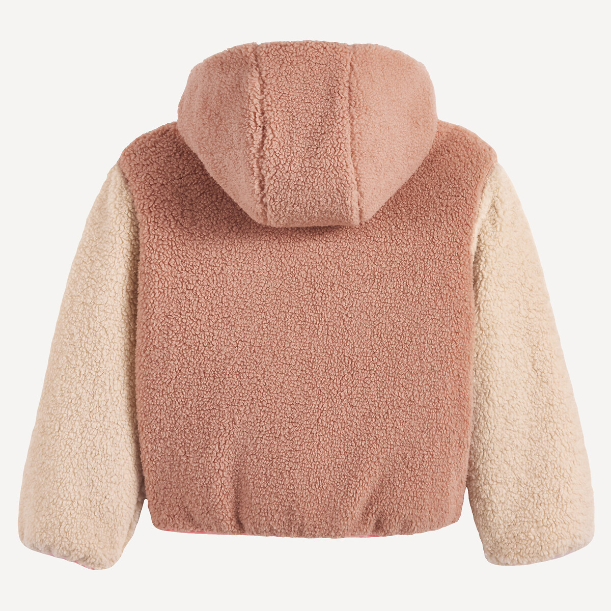 Manteau à capuche en sherpa rose + écru, LA REDOUTE COLLECTIONS